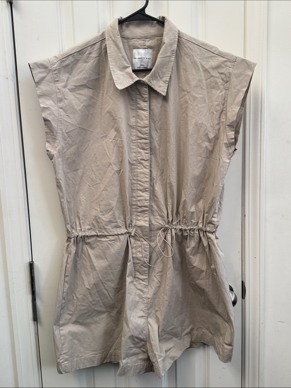 Celebrity Pink Taupe Button-Front Utility Romper